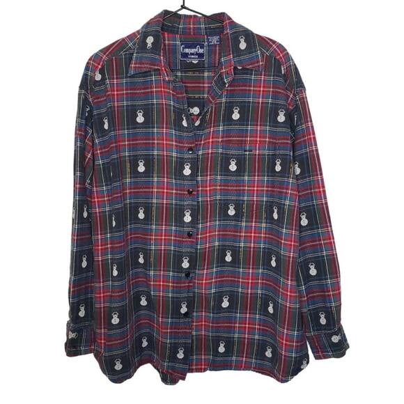 Tops - Vintage CompanyOne Women's Sz 2X Plaid Snowman Embroidered Button Down Top(1840)